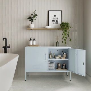 The Oxford - Side Table/TV Stand Storage Locker In Sky Blue - Urban Lockers