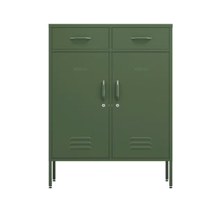 2 door, 2 drawer forest green metal storage locker