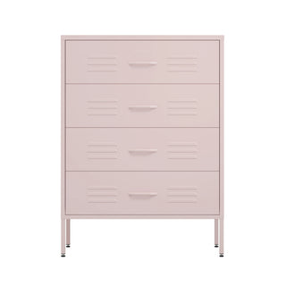 The Harrow four drawer metal storage locker in light pink