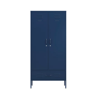 two door, one drawer metal wardrobe metal locker in navy blue