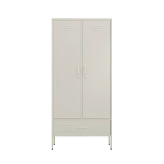two door metal wardrobe locker with drawer below in vanilla white