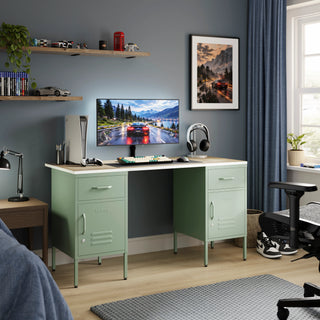 The Double Bromley Children/Teenage Desk with Sage Lockers - Oak Desktop - Urban Lockers