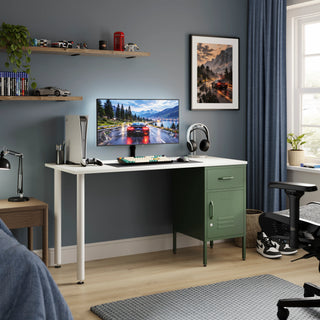 The Bromley Children/Teenage Desk with Forest Locker - White Desktop - Urban Lockers