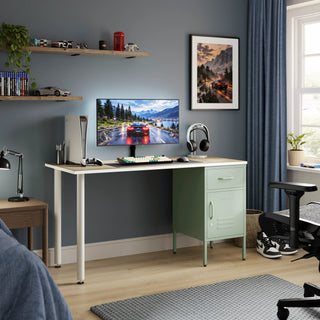The Bromley Children/Teenage Desk with Sage Locker - Oak Desktop - Urban Lockers