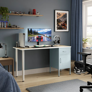 The Bromley Children/Teenage Desk with Sky Blue Locker - Oak Desktop - Urban Lockers