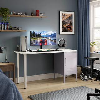 The Camden Children/Teenage Desk with Lilac Locker - White Desktop - Urban Lockers