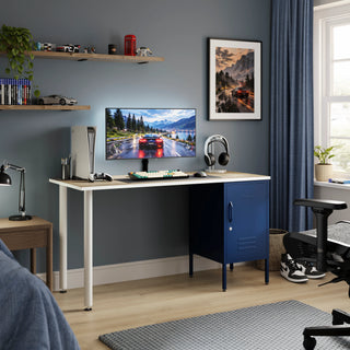 The Camden Children/Teenage Desk with Navy Blue Locker - Oak Desktop - Urban Lockers