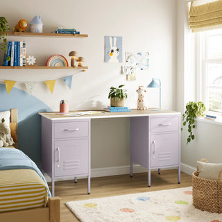 The Double Bromley Children/Teenage Desk with Lilac Lockers - Oak Desktop - Urban Lockers