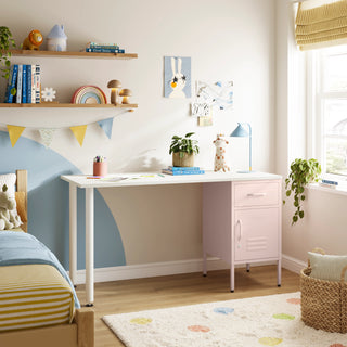 The Bromley Children/Teenage Desk with Light Pink Locker - White Desktop - Urban Lockers