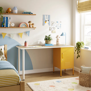 The Camden Children/Teenage Desk with Mustard Locker - Oak Desktop - Urban Lockers