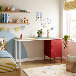 The Camden Children/Teenage Desk with Red Locker - Oak Desktop - Urban Lockers