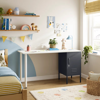 The Camden Children/Teenage Desk with Slate Grey Locker - White Desktop - Urban Lockers