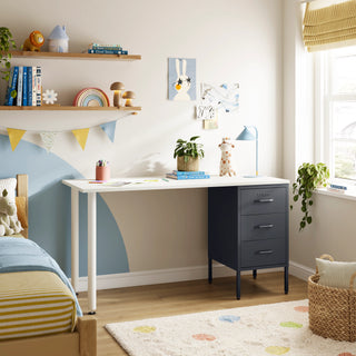 The Richmond Children/Teenage Desk with Slate Grey Drawers - White Desktop - Urban Lockers