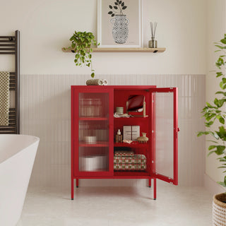 The Soho - Fluted Glass Double Door Locker In Red - Urban Lockers