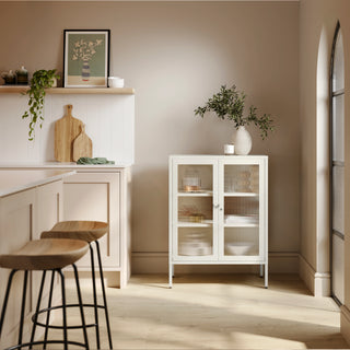 The Soho - Fluted Glass Double Door Locker In Vanilla - Urban Lockers