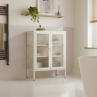 The Soho - Fluted Glass Double Door Locker In Vanilla - Urban Lockers