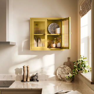 The Chester - Fluted Glass Wall Cabinet In Mustard - Urban Lockers
