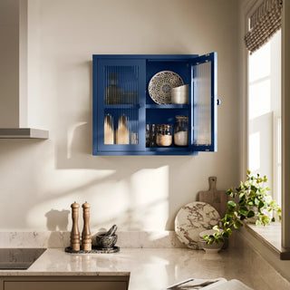 The Chester - Fluted Glass Wall Cabinet In Navy Blue - Urban Lockers