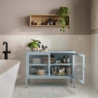 The Cambridge - Fluted Glass Sideboard Locker In Sky Blue - Urban Lockers