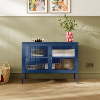 The Cambridge - Fluted Glass Sideboard Locker In Navy Blue - Urban Lockers